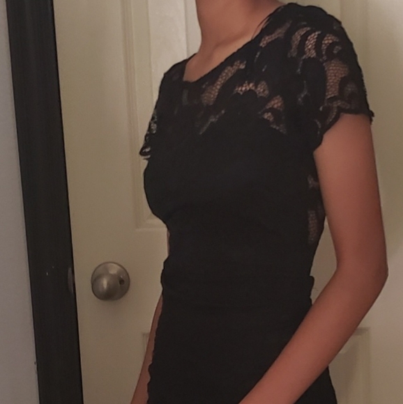 Ambiance Black Lace Dress Women's Size Small With Inside Slip Short Sleeve - Picture 5 of 5